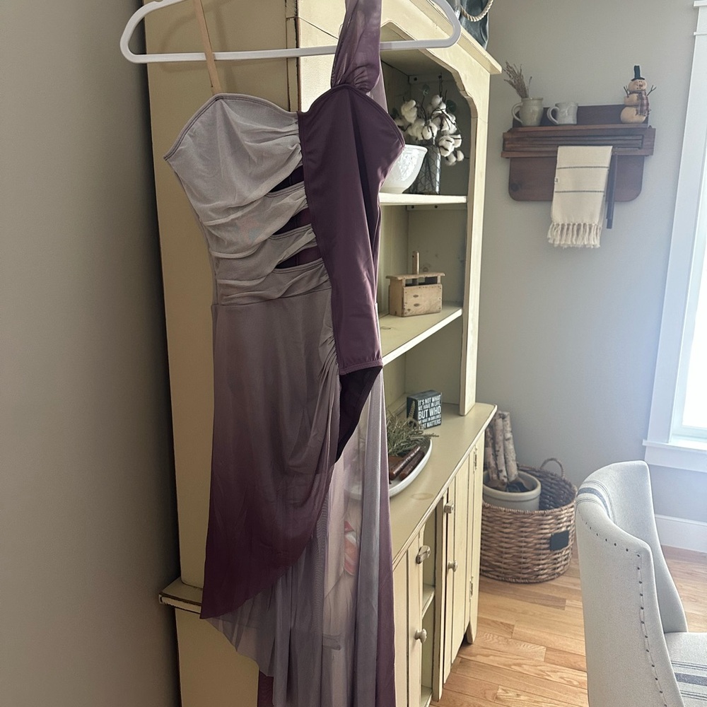 Dance costume off the shoulder with purple leotard and skirt